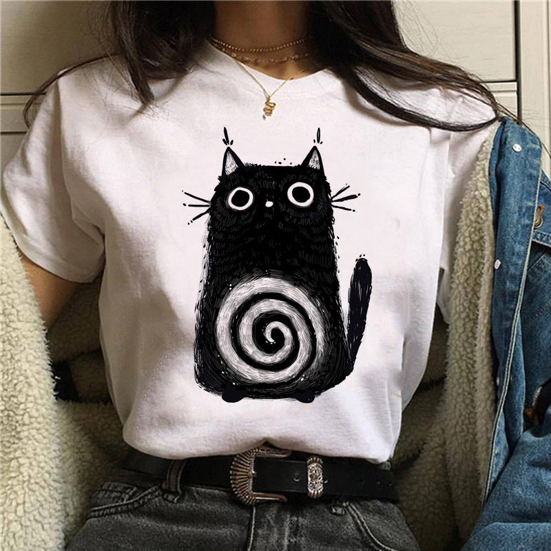 Cat Mushroom Halloween Women's Streetwear Short Sleeves