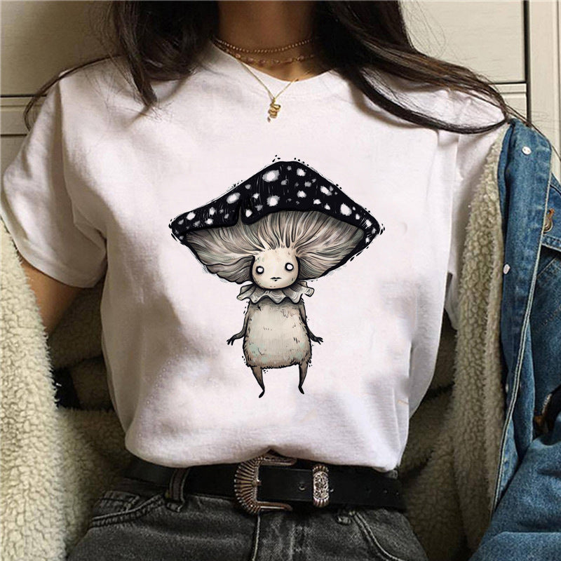 Cat Mushroom Halloween Women's Streetwear Short Sleeves