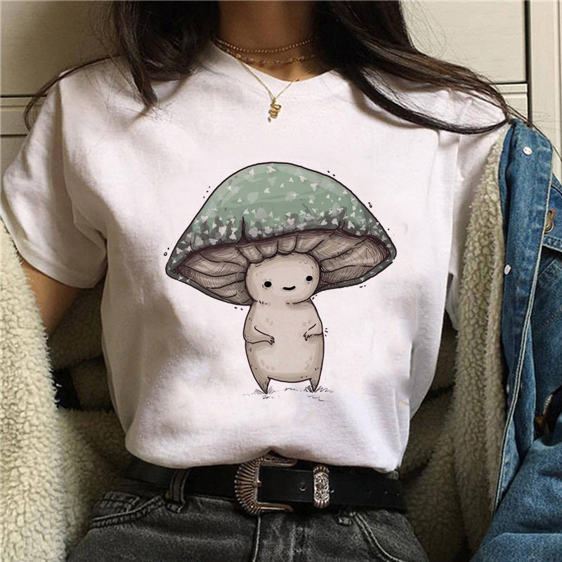 Cat Mushroom Halloween Women's Streetwear Short Sleeves