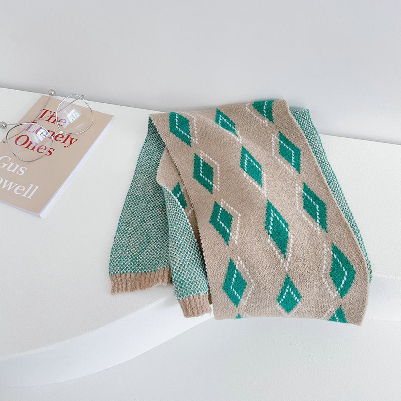 Streetwear Diamond Clashing Knitted Scarf