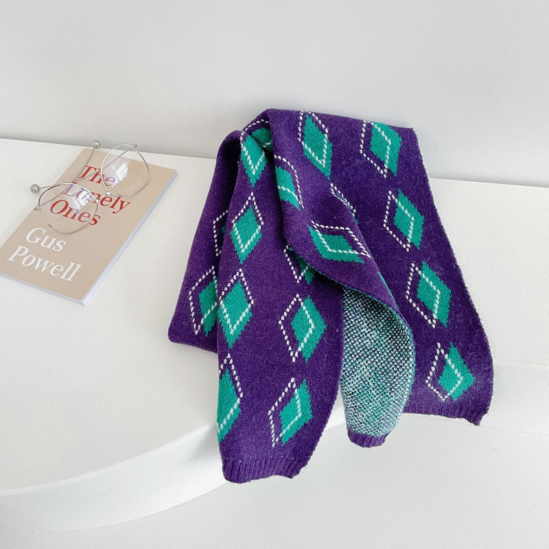 Streetwear Diamond Clashing Knitted Scarf
