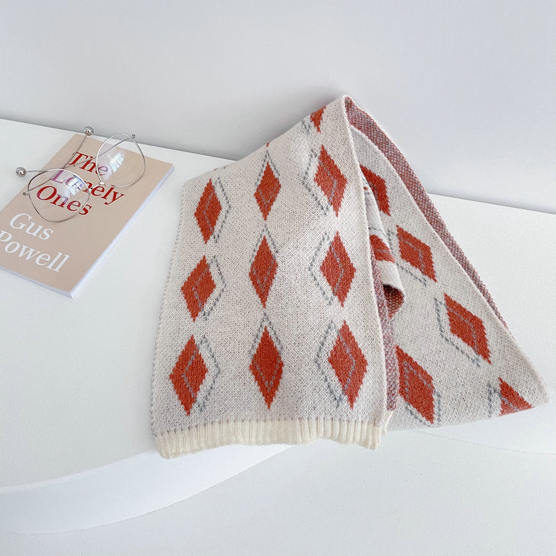 Streetwear Diamond Clashing Knitted Scarf