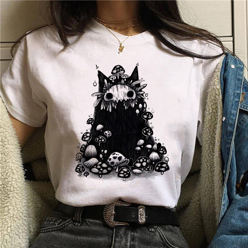 Cat Mushroom Halloween Women's Streetwear Short Sleeves