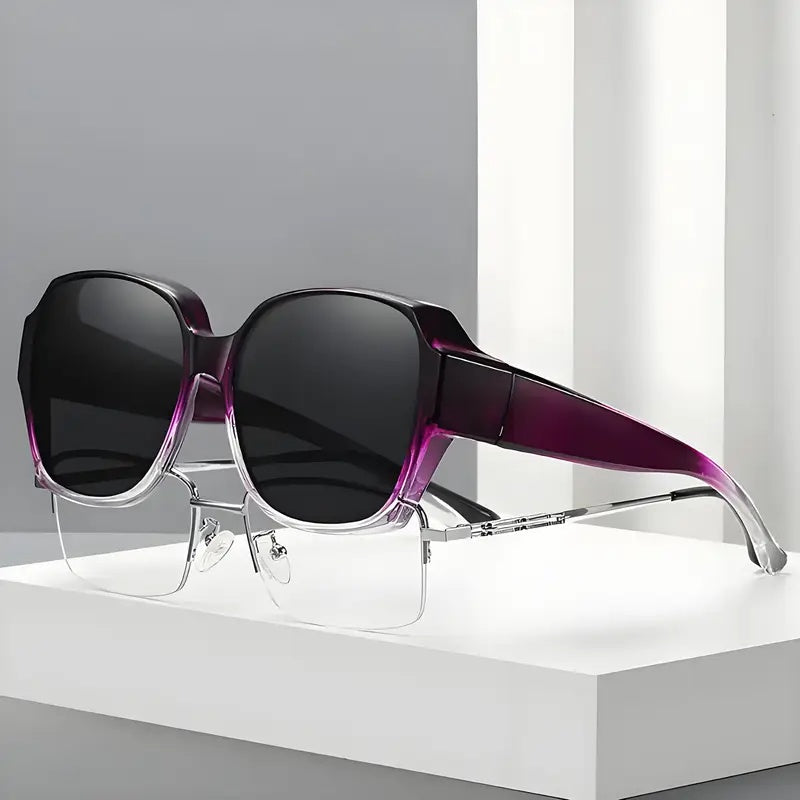 Dual-Use Clip-On Fashion Glasses - Crystals, Stylish Rectangular Design, Unisex, Driving Accessories, Eyewear Accessories-Selling On Temu Is Prohibited