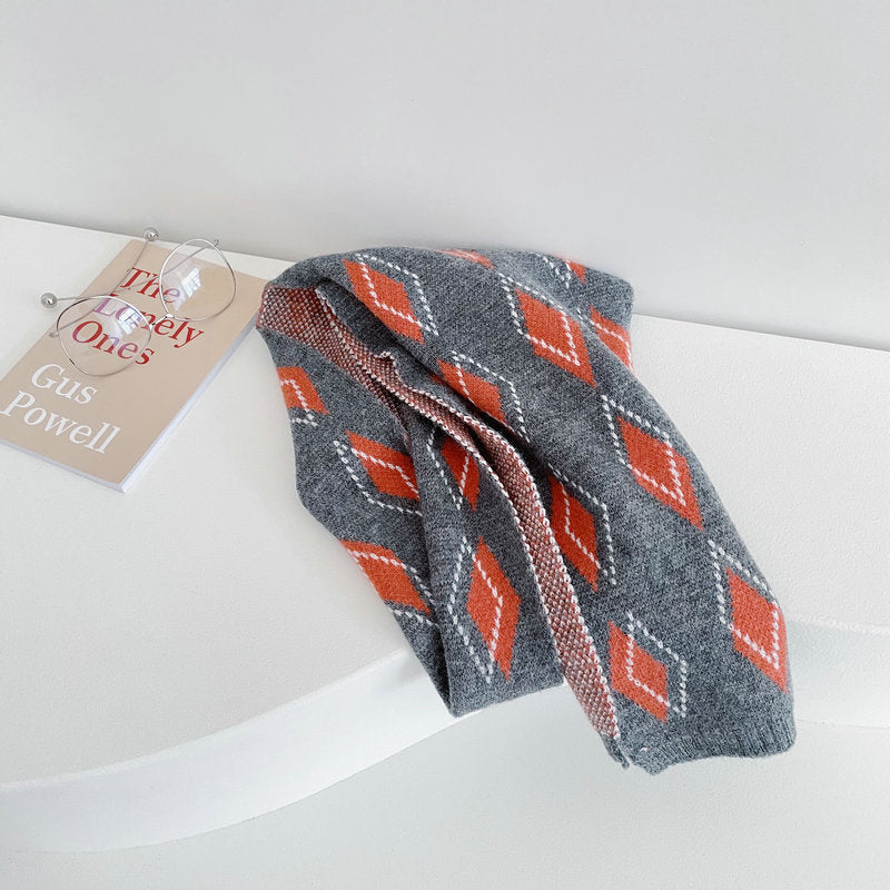 Streetwear Diamond Clashing Knitted Scarf