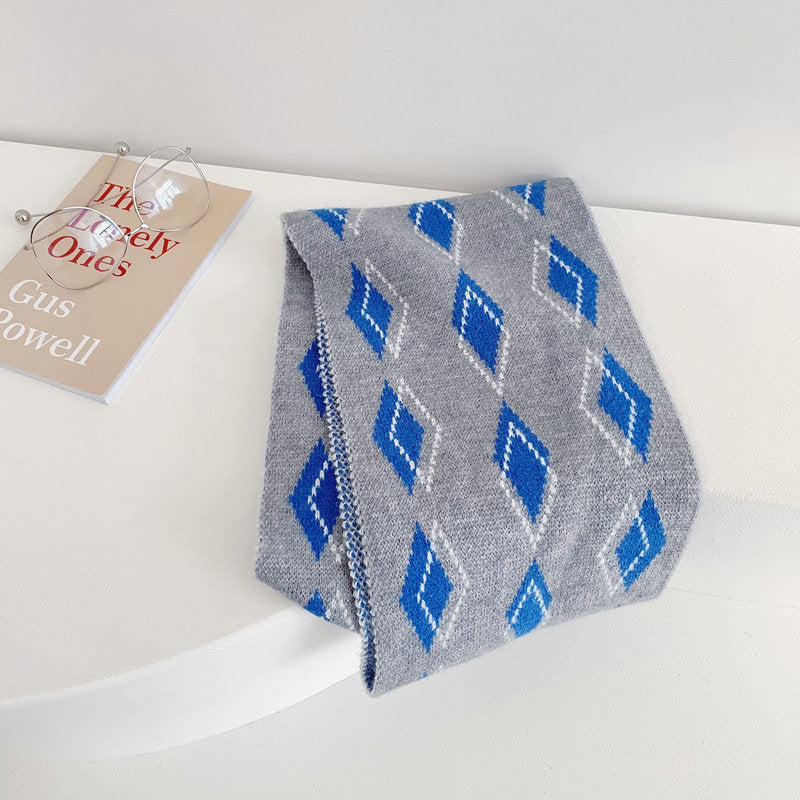 Streetwear Diamond Clashing Knitted Scarf
