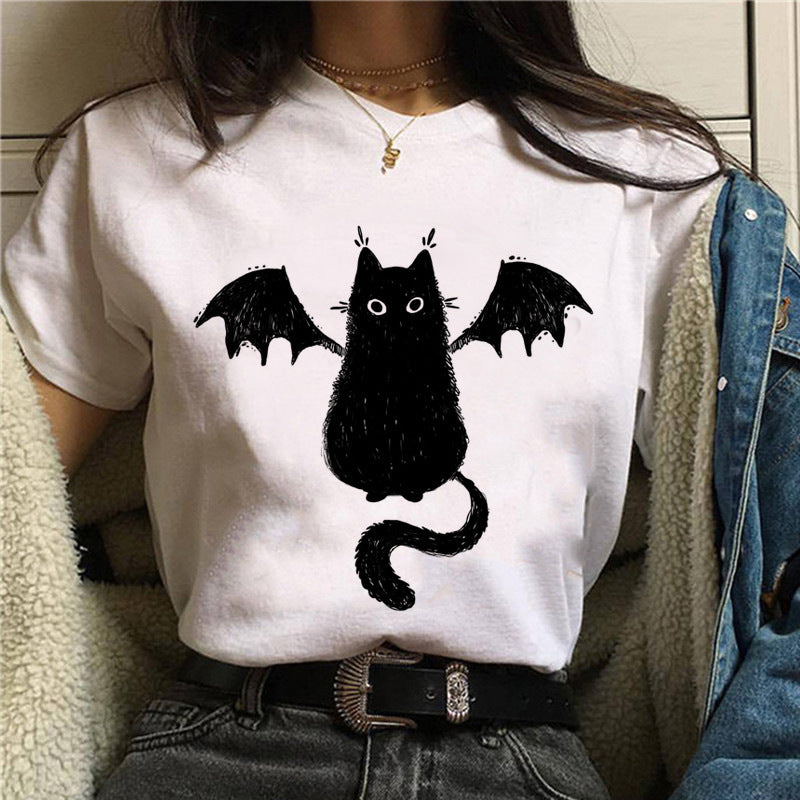 Cat Mushroom Halloween Women's Streetwear Short Sleeves